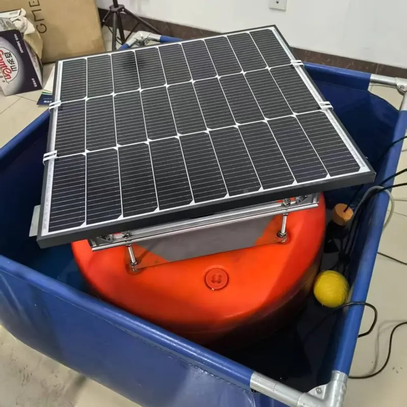 AquaSense solar-powered buoy during testing in a tank